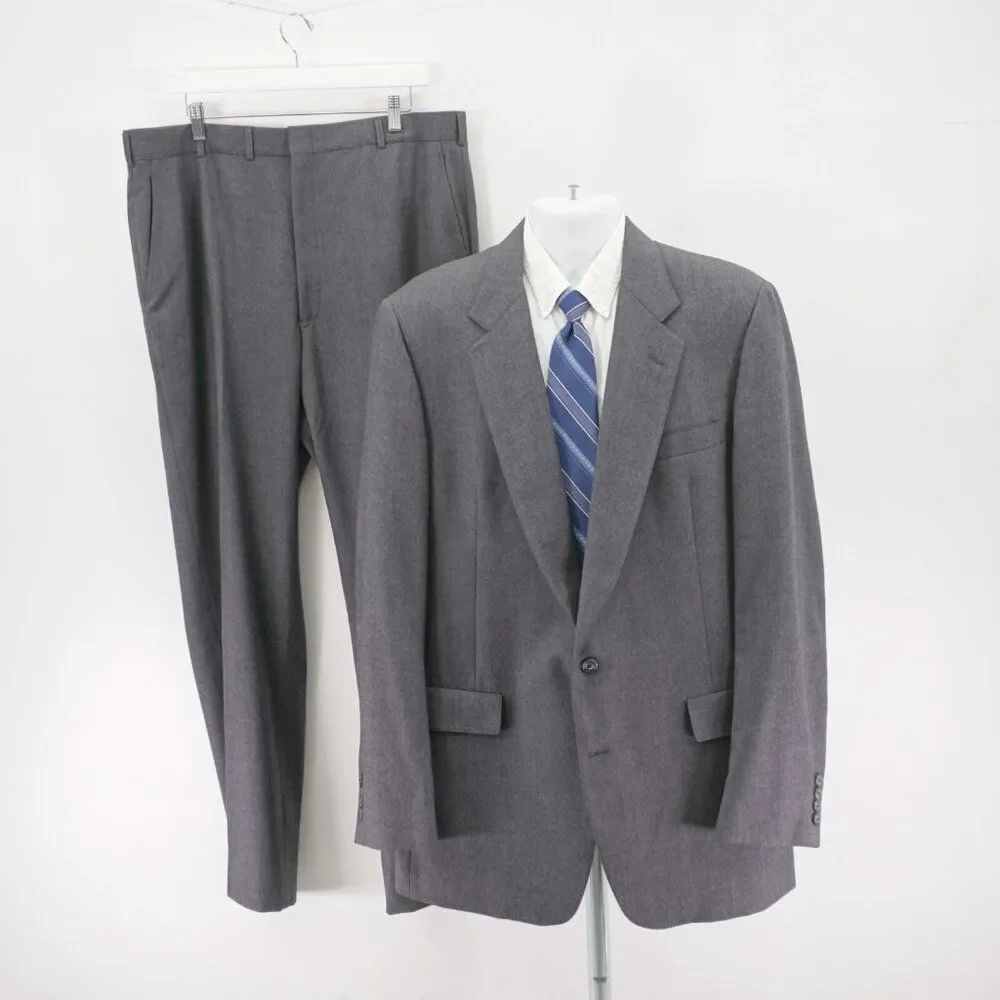 Hart Schaffner Marx Wool Gray‎ 2 Piece Suit 42L 38 / 33 Flat Front High Rise